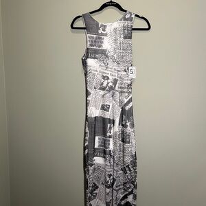 Black and White Sleeveless One Shoulder Maxi Dress